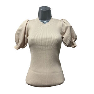 NWT T Tahari Fitted Ribbed Sweater with short puff sleeve size XS